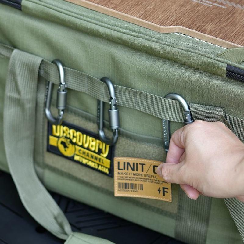Borsa Tattica da Campeggio per Esterni, Organizer Portatile ad Alta Capacità con Coperchio in Legno per Utensili da Cucina e Bombole di Gas