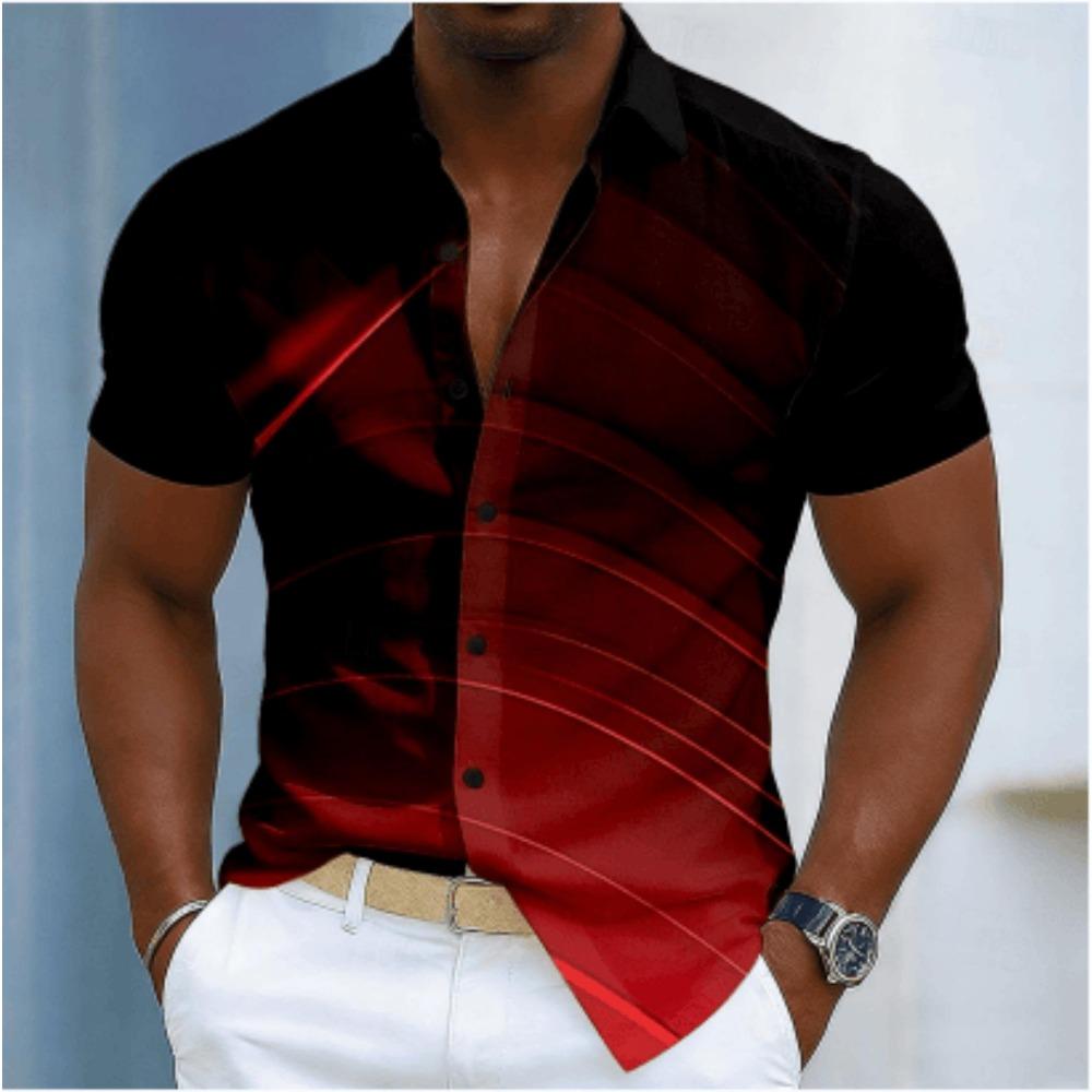 Herren Kurzarmhemd mit Farbverlauf Streifen Linien Print, Frühling Sommer Edgy Lässig Party Bluse, Lockeres Lässiges Oberteil