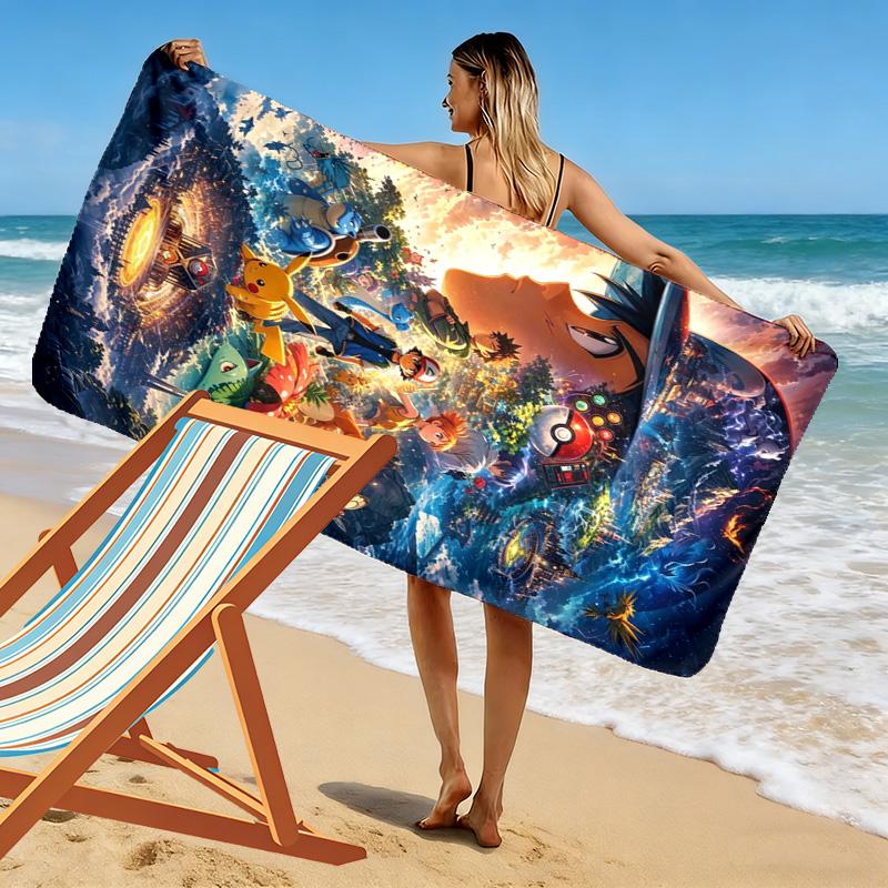 Pocket Monster Print Beach Towel, Large Soft Quick Dry Towel for Beach Camping Swimming