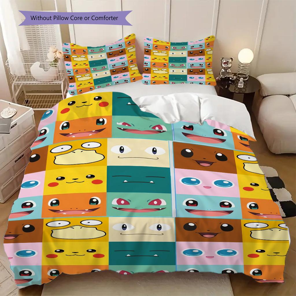 Anime Pocket Monster Print Soft Comfortable Duvet Cover, Children's Bedding Set Gift, Various Sizes Available LXR119