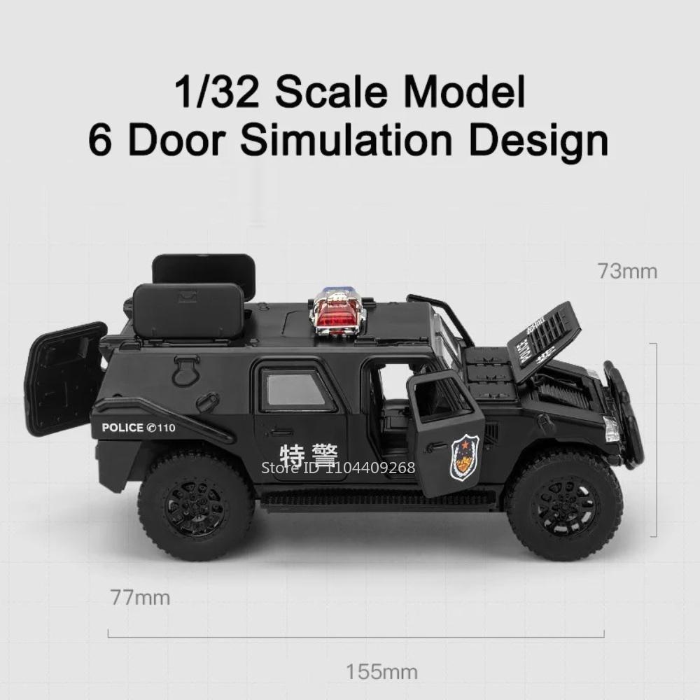 1:32 DongFeng MengShi Honda Accord Police Car Model Toy Metal Diecast Pull Back Doors Opend Vehicles Models Boys Holiday Gifts