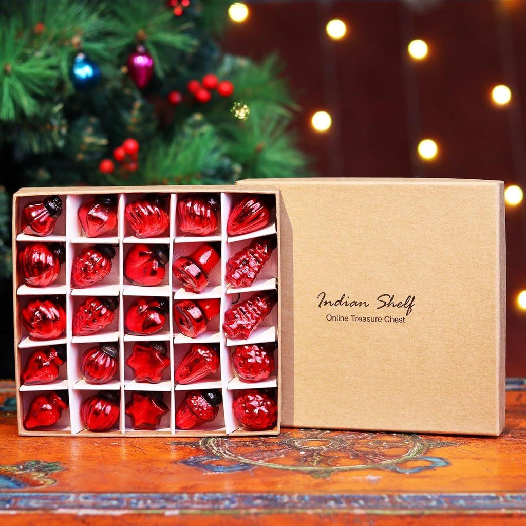 25 Bucăți Ornamente de Crăciun Vintage din Sticlă Roșie Mini Ornamente Decorative în Vrac Bile de Crăciun pentru Halloween, Pom de Crăciun