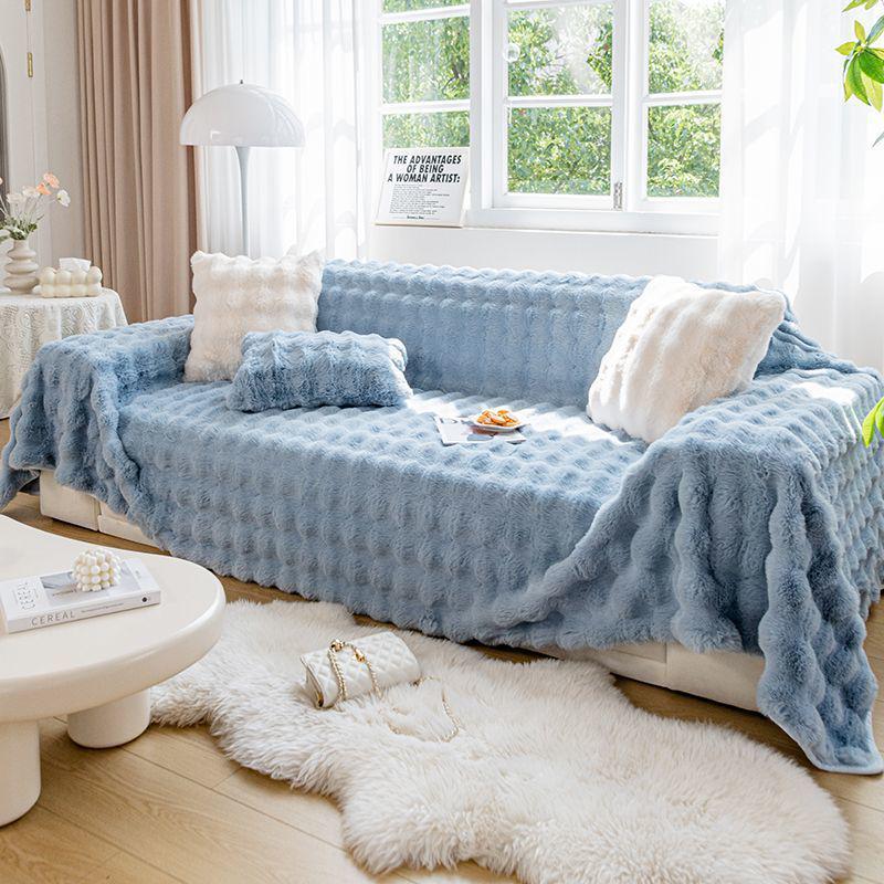Thickened Silky Rabbit Fur Sofa Cover & Cushion Blanket