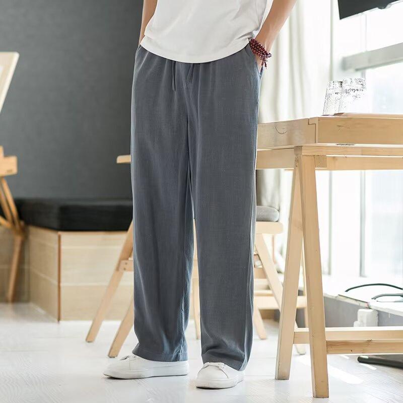Cotton and Linen Pants Men's Summer Loose Straight Men's Retro Casual Trousers New Summer Thin Drape Casual Trousers