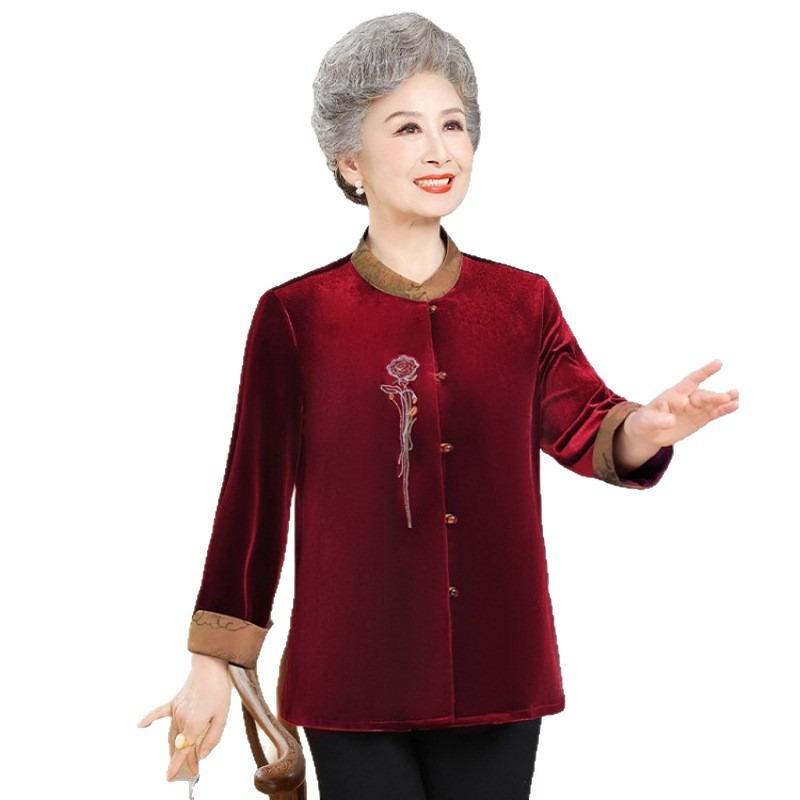 Festliche langärmlige neue Damenbekleidung und Oberteile aus goldenem Samt