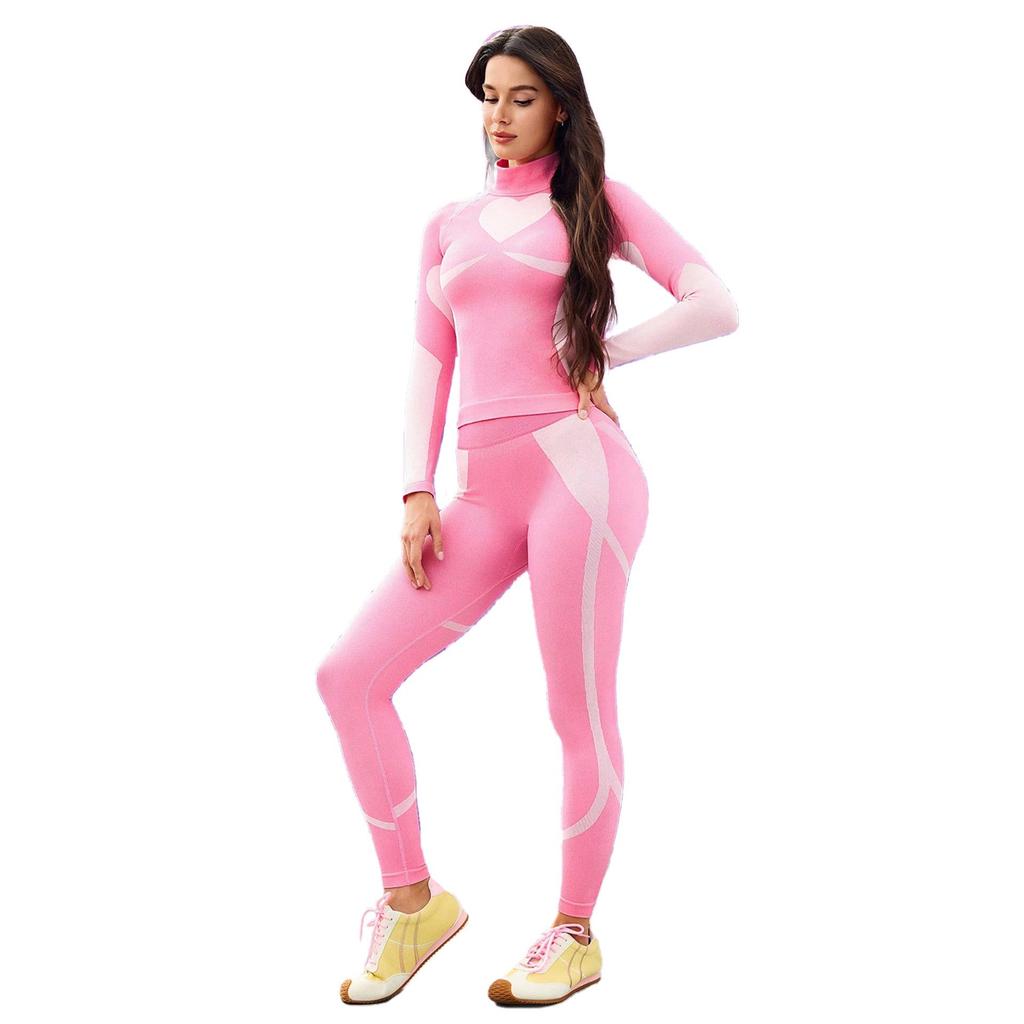 High-Collar Ski & Yoga Wear Set: Butt-Lifting, High-Elasticity, Long-Sleeve Top & Pants for Outdoor Sports