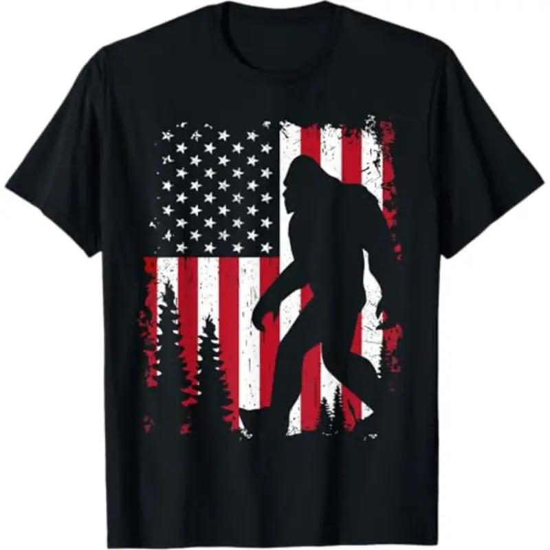 Kids Bigfoot 4th of July T- Patriotic American Flag Boys Girls Tee Unisex T-Shirt S