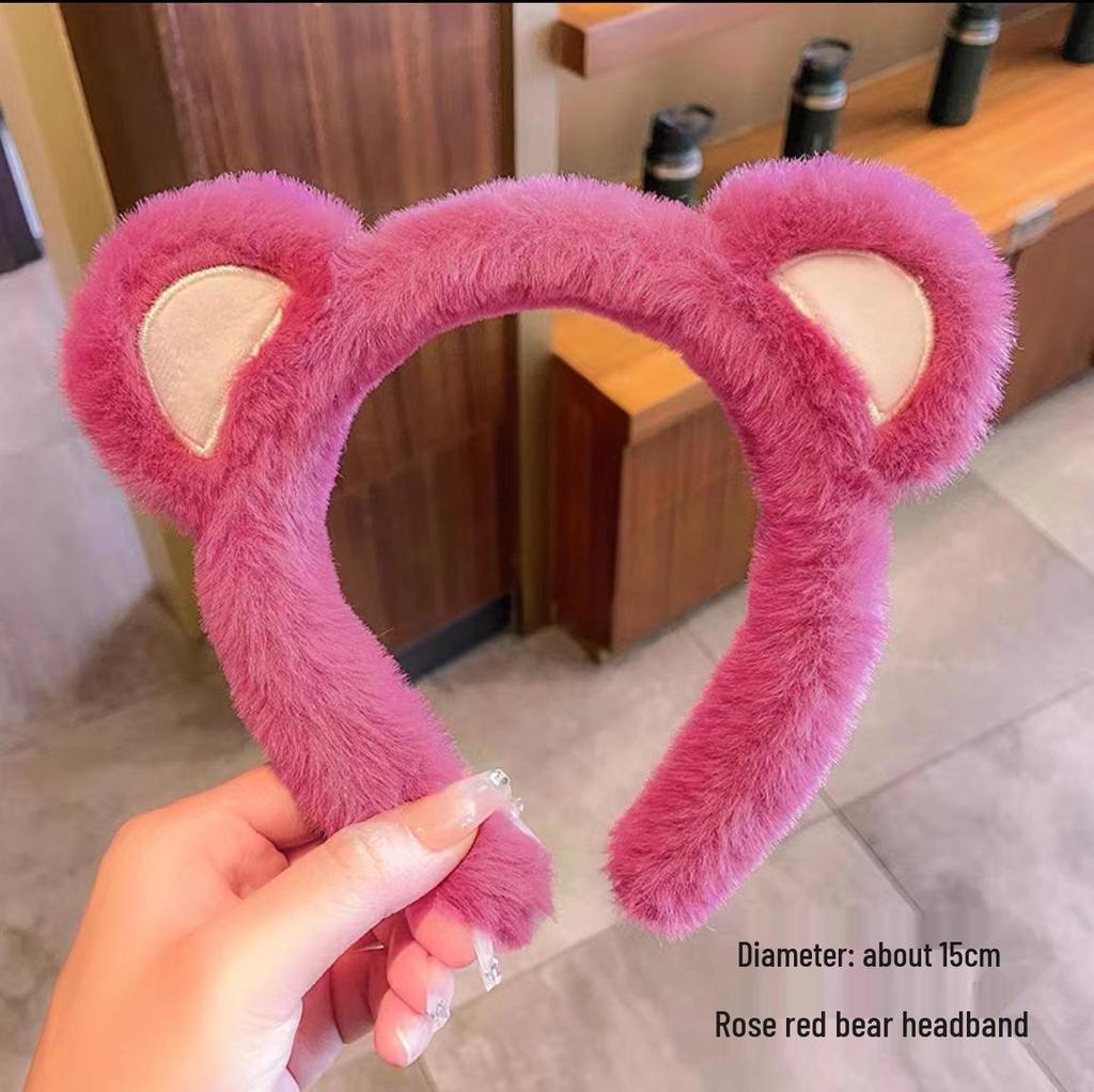 Strawberry Bear Plush Headband: Non-Slip Cute Cartoon Hair Accessory for Girls