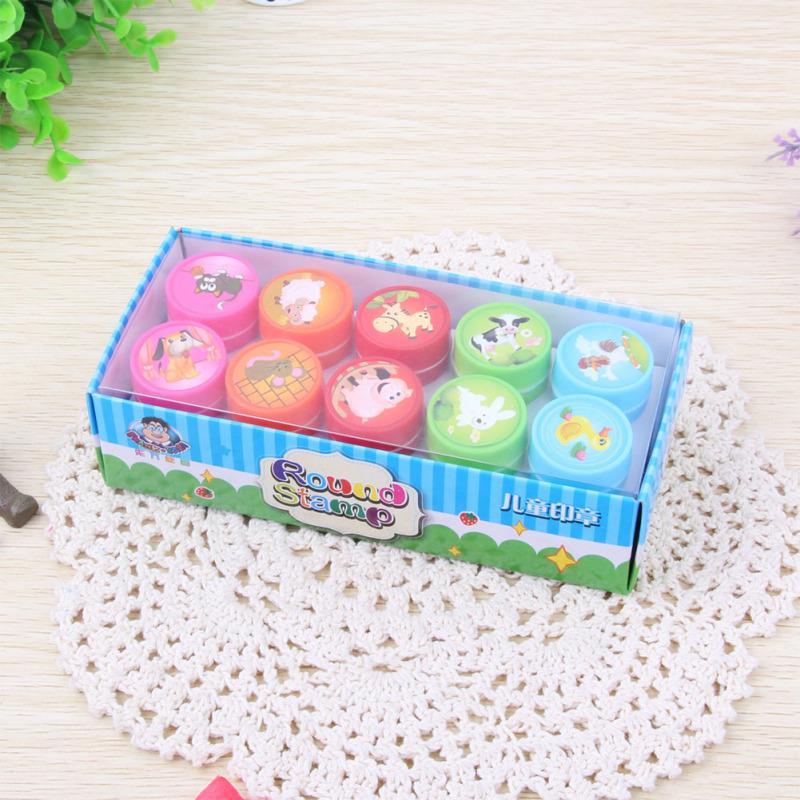 10 pièces Tampons Animaux Dinosaure Dessin Animé pour Enfants Tampons Plastique Auto-Encrants Jouets pour Enfants