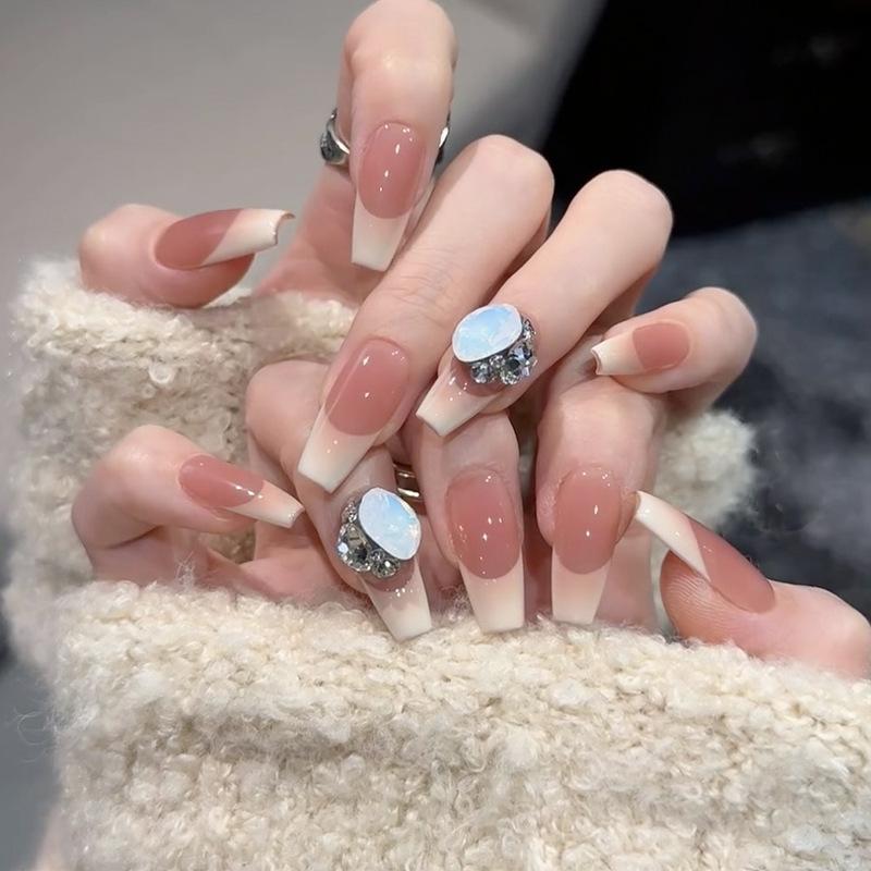 

Осень и Зима Французский Стиль Ручная Работа Накладные Ногти с Бриллиантовыми Акцентами Handmade Nails Size S #10 pieces/bag