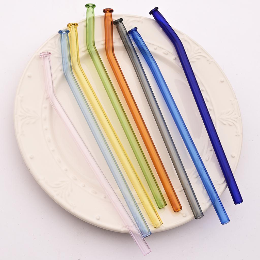 8pcs High Borosilicate Glass Straw Sets Creative Glass Straw Milk Tea Juice Cocktail Straw Set with Brush Party Bar Accessories