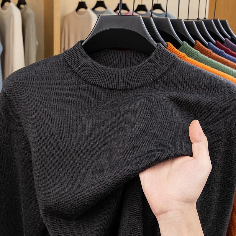 480g Men's Thickened Wool Sweater - New Winter Style, 100% Pure Wool, Solid Color Knitted Design