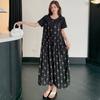 DIMANAF 2025 Summer Plus Size Dress Women Loose Casual Dress Basic Vintage Short Sleeve Bow Printing Long Dress