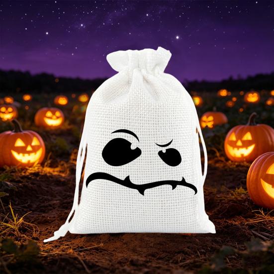 Party Favor Bags with Handles 2 Pcs Halloween Burlap Gift Drawstring, Trick or Treat Kids Activity Supplies Candy Pouch, Reusable Goodies Bag