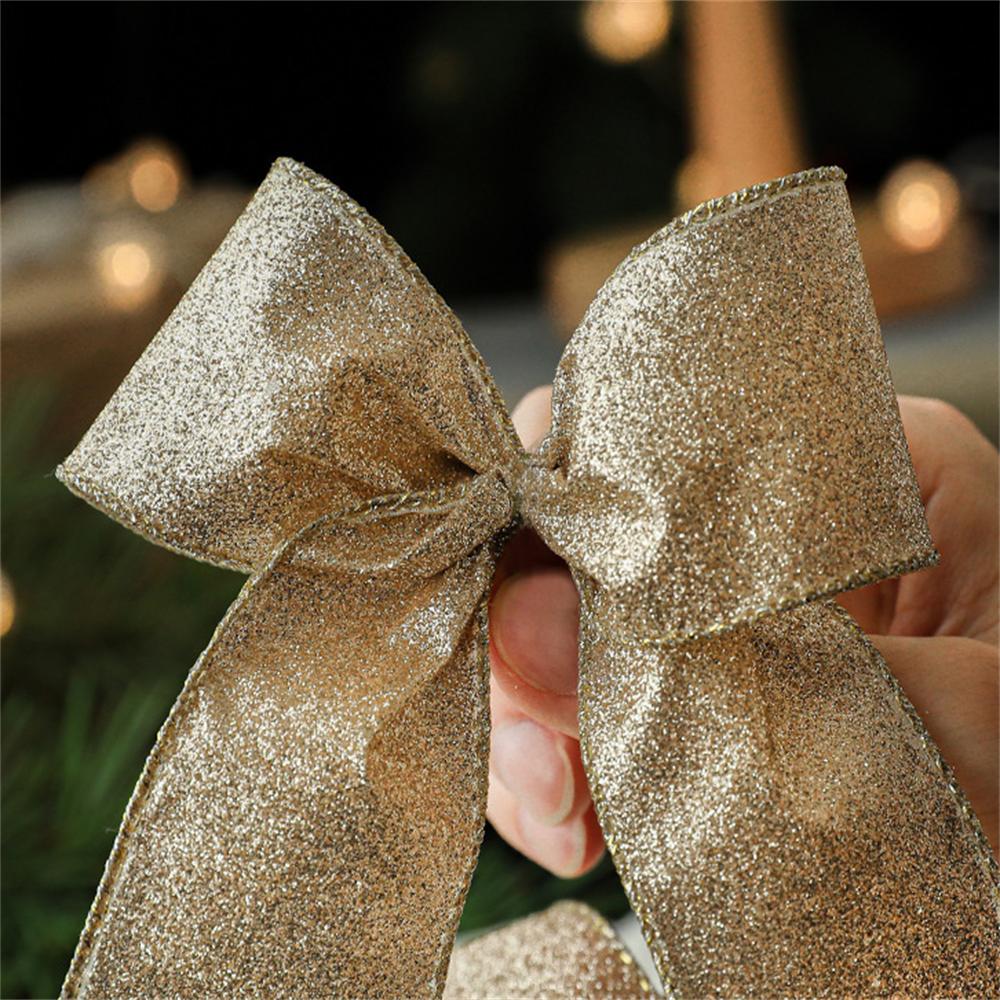 2m Christmas Ribbon Golden Silver Champagne Polyester Gliter Ribbon DIY Xmas Tree Bow Gifts Packing Navidad Home Decoration