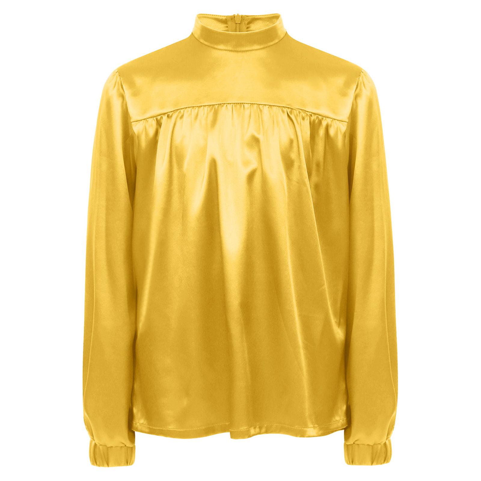 

Boys Mock Neck Long Sleeve Satin Top Praise Liturgical Dancewear Back Invisible Zipper Design Performance Shirt 5-6 Years золотий