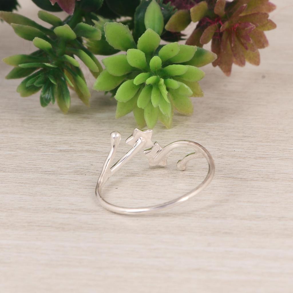Double Star Adjustable Ring in 925 Sterling Silver | Minimal Celestial Open Ring | Star Symbol Silver Jewelry | Gift for Her