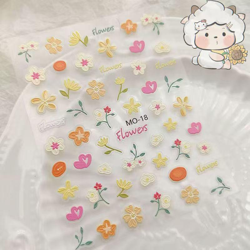 Frühlingsfrische 3D-geprägte Nailart-Sticker - Wasserdicht