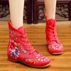 Women's Embroidered  Bare Booties Sport Flower Square Heel Short Boots