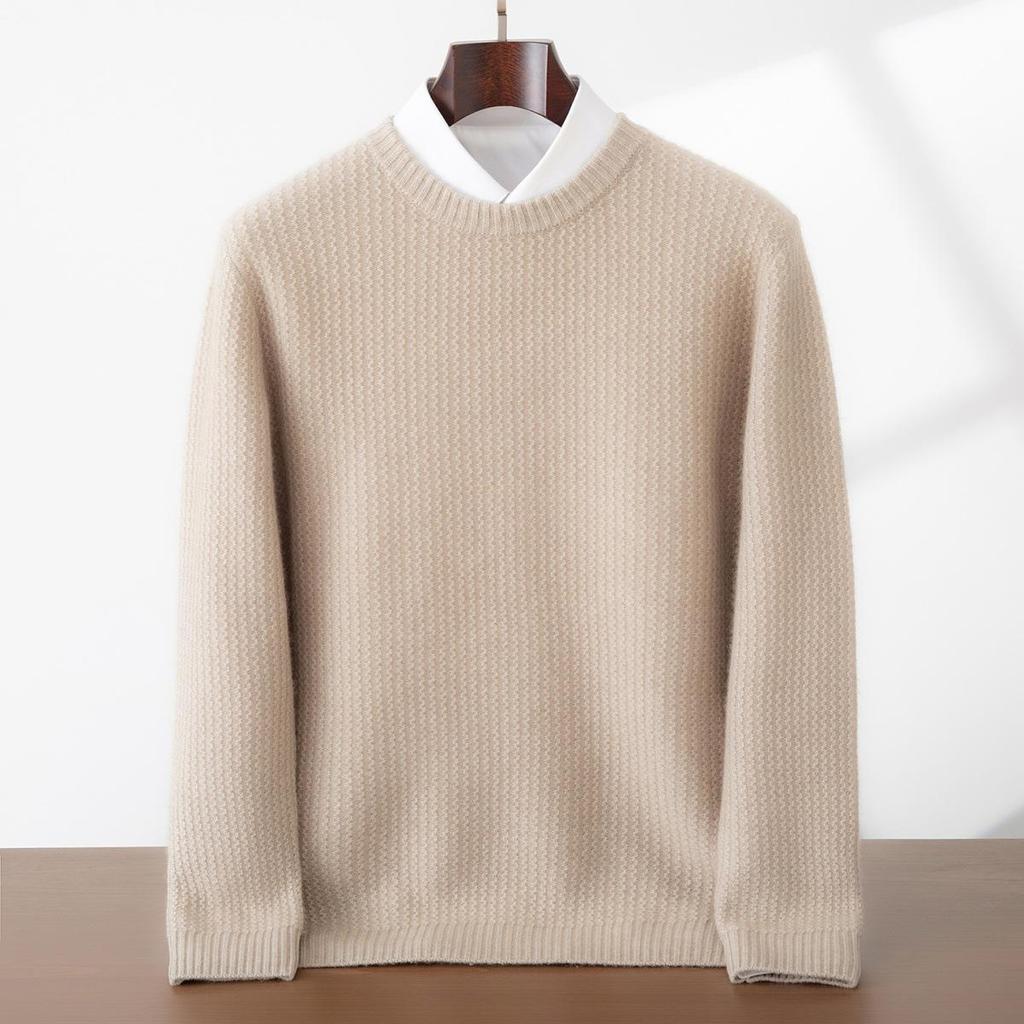 Men's Premium 100% Cashmere Round Neck Sweater - Thick Knit Casual Business Pullover