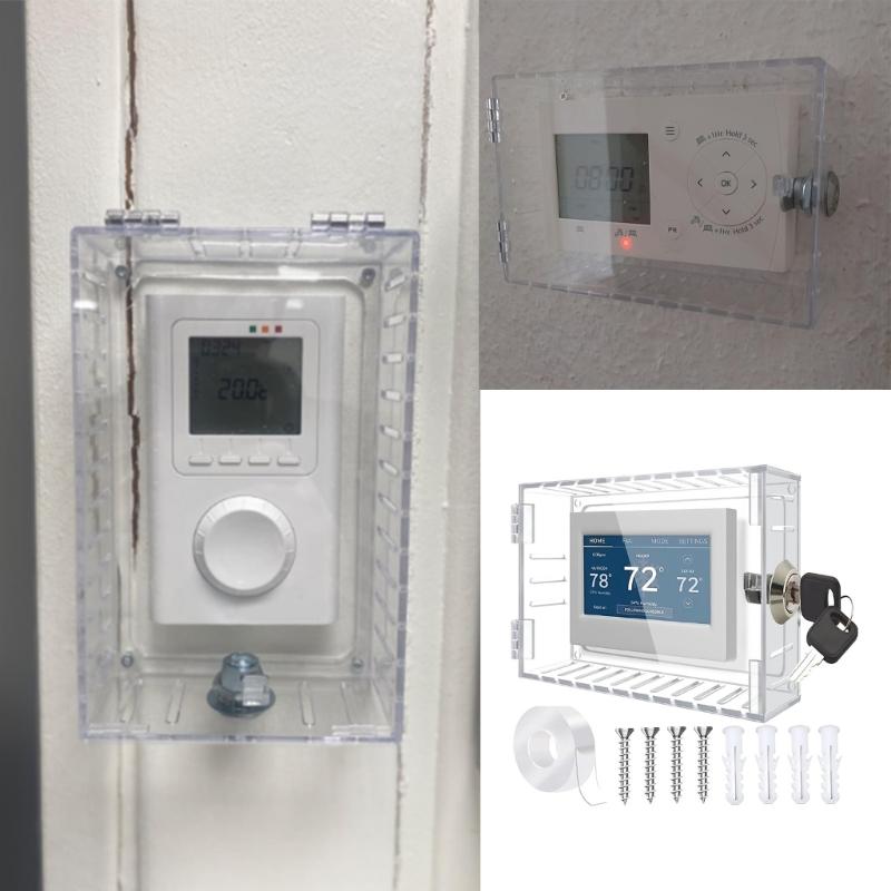 Clear Thermostat Lock Box With Key Lockable Thermostat Protective Cover Replacement Guard for Thermostats On Wall