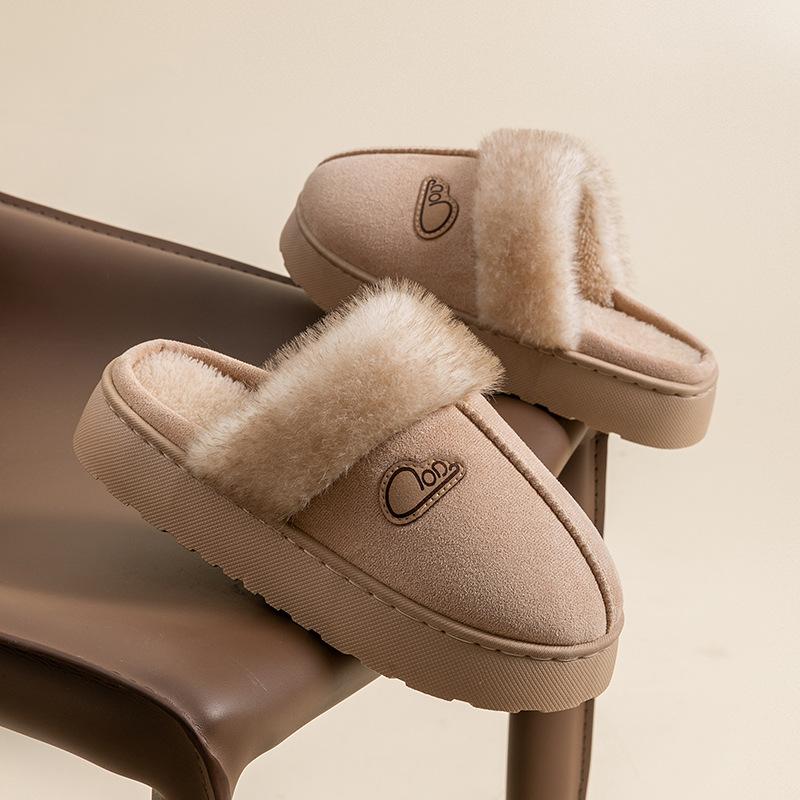 Plush cotton slippers women's autumn and winter fashion belt buckle home non-slip super warm can not lose hair thick bottom plush slippers