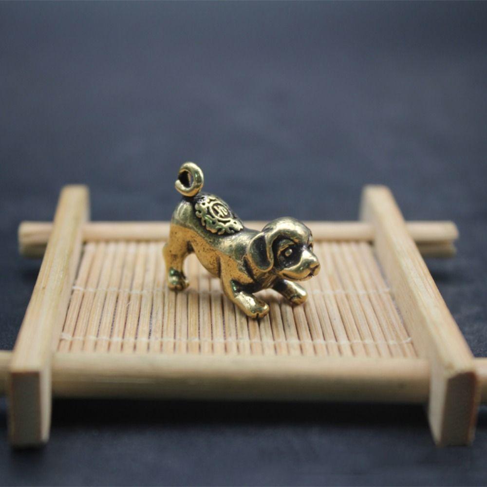 Use Desktop Ornament Room Decoration Feng Shui Tea Pet Brass Pendant Puppy Figurines Zodiac Dog