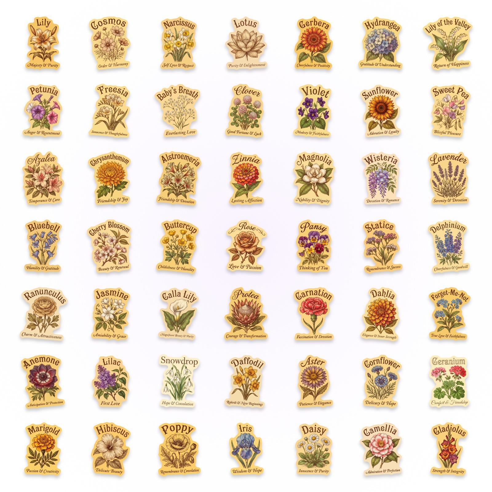 

50/100 Pcs Vintage Floral Kraft Paper Style Stickers Aesthetic Waterproof DIY for Phone Suitcase Scrapbook Laptop Creative Decal