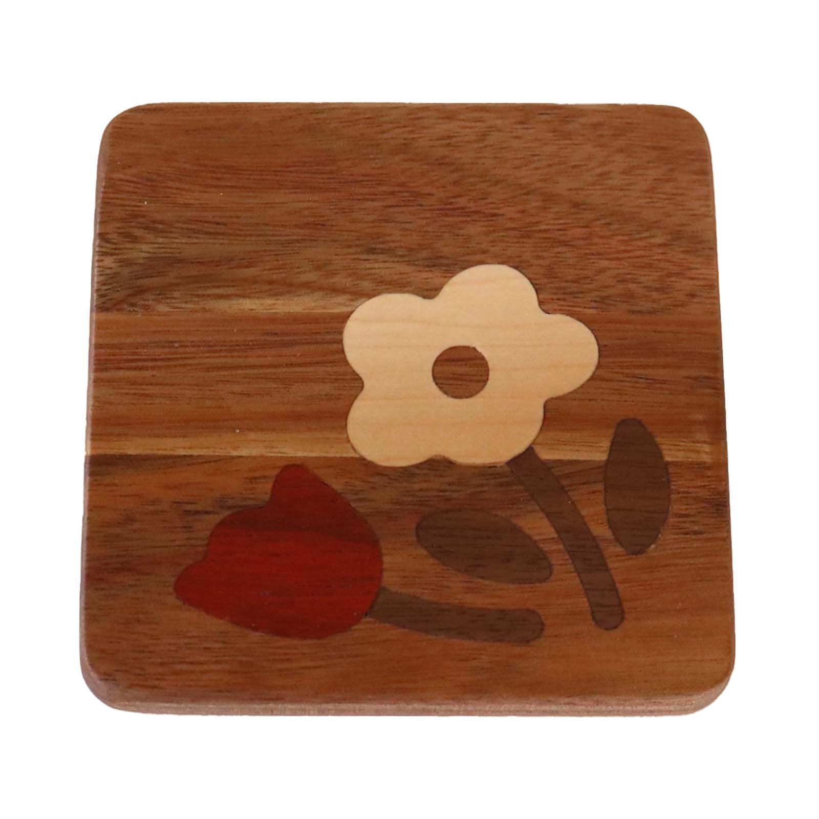 

Wakachou Small Flower Natural 10 x 10 x Coaster, Design, Square, Wood, Approx. 1.1 cm, Brown, DZ-62
