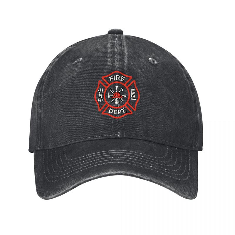 FEUERWEHR STICKER GEWASCHENE BAUMWOLL BASEBALLKAPPE KLASSISCH SCHWARZ UNISEX VERSTELLBARER HUT MIT MALTESER KREUZ DESIGN