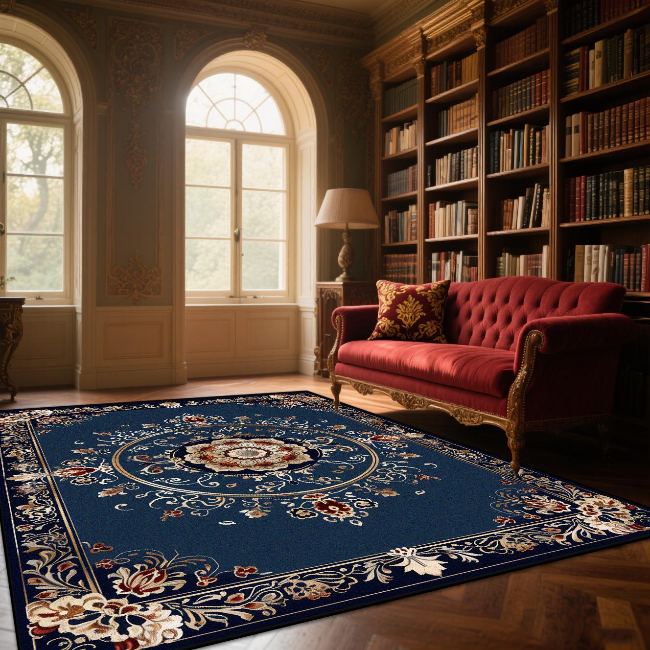 

European Style Classical Carpet for Living Room Persian Design Large Area Decoration Rugs Bedroom Fluffy Soft Non-slip Foot Mat 60x90cm