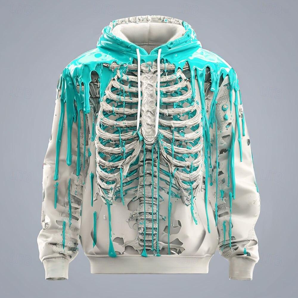 

Halloween Men s 3D Skeleton Hoodie Sweatshirt Punk Exaggerated Crew Neck Club Streetwear Lake blue Red Drawstring Fall Winter 4XL