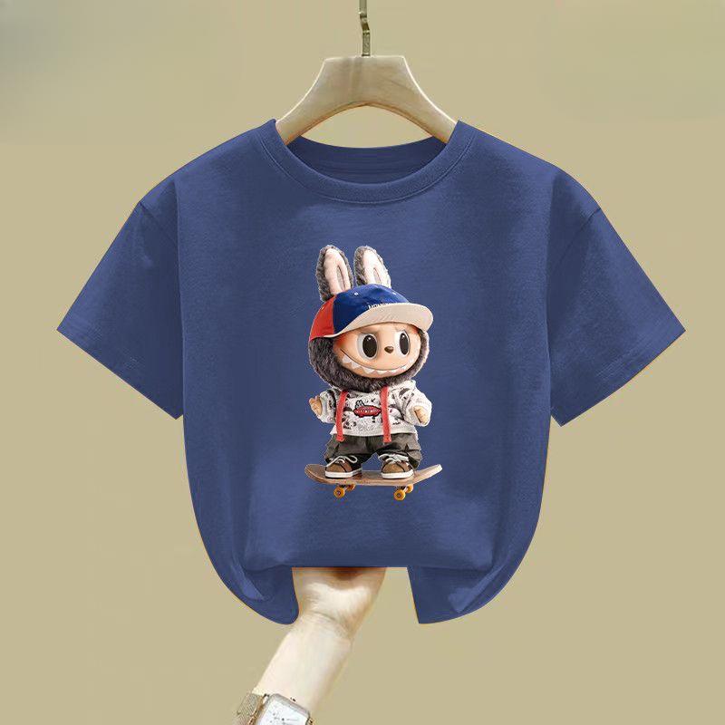 Niedliche Mädchen- und Jungen-T-Shirts, Sommer-Kinder Kurzarm Reine Baumwolle Rundhals Locker Tops