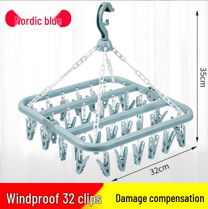 32-Clip Multifunctional Drying Rack Hanger for Socks and More
