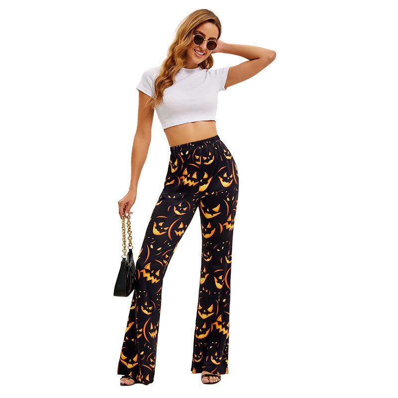Women's Halloween Flared Pants Pumpkin Bat Digital Printing Fashion Women's Trousers