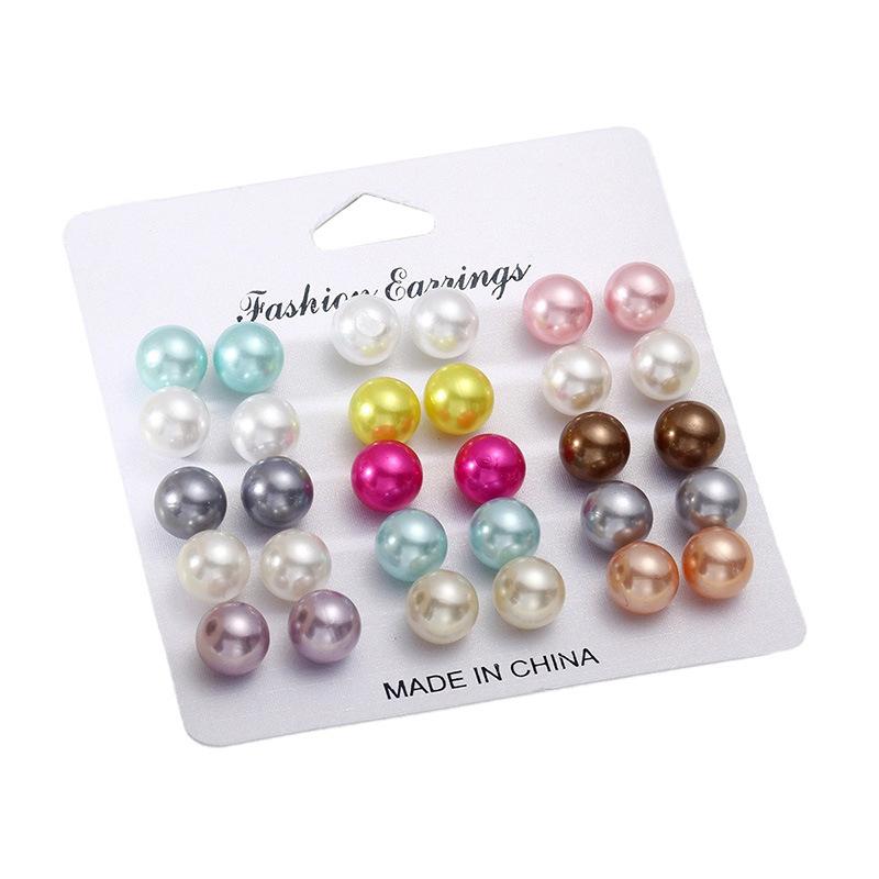 Europe and the United States hot-selling round color dopamine stud earrings simple temperament artificial pearl stud earrings set 11 pairs