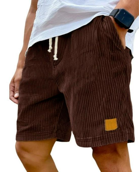 2025 Men's Retro Embroidered Logo Corduroy Drawstring Shorts