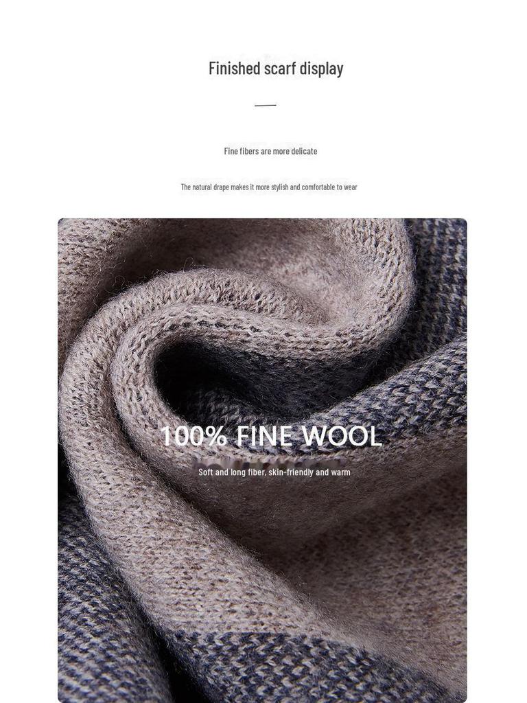 100% Pure Wool Men's Knitted Scarf - New Autumn/Winter Korean Style, All-Match Thick Warm Neck Scarf, Gift Box Included