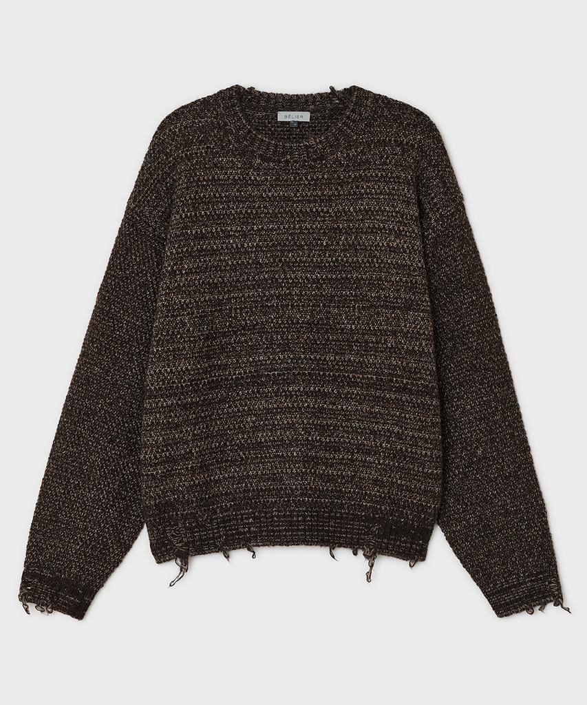 Bellie Scarf Crewneck Sweater - Melange Brown