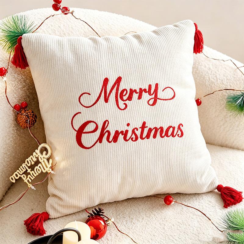Christmas Pillow Case Plush Gift Bow Decorative Cushion Cover Christmas Home Sofa Holiday Season Decor