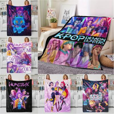 K-Pop Demon Hunters Blanket Hot Rumi Mira Zoey Printed Flannel Throw Fan Gifts Blanket for Home Leisure Camping Travel Thermal