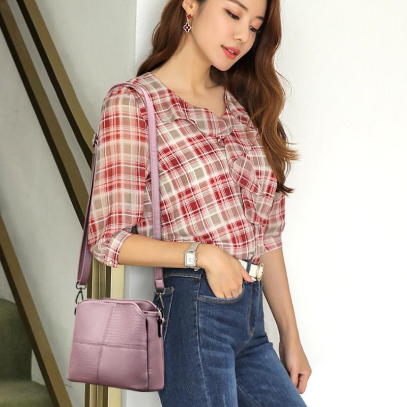 Women's Messenger Bag New Soft Leather Retro Women's Bag Simple Casual Bucket Small Bag Casual Multi-layer Shoulder Bag