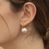 Large pearl pendant earrings, classic round pearl Huggie women's earrings, elegant wedding and daily jewelry gifts