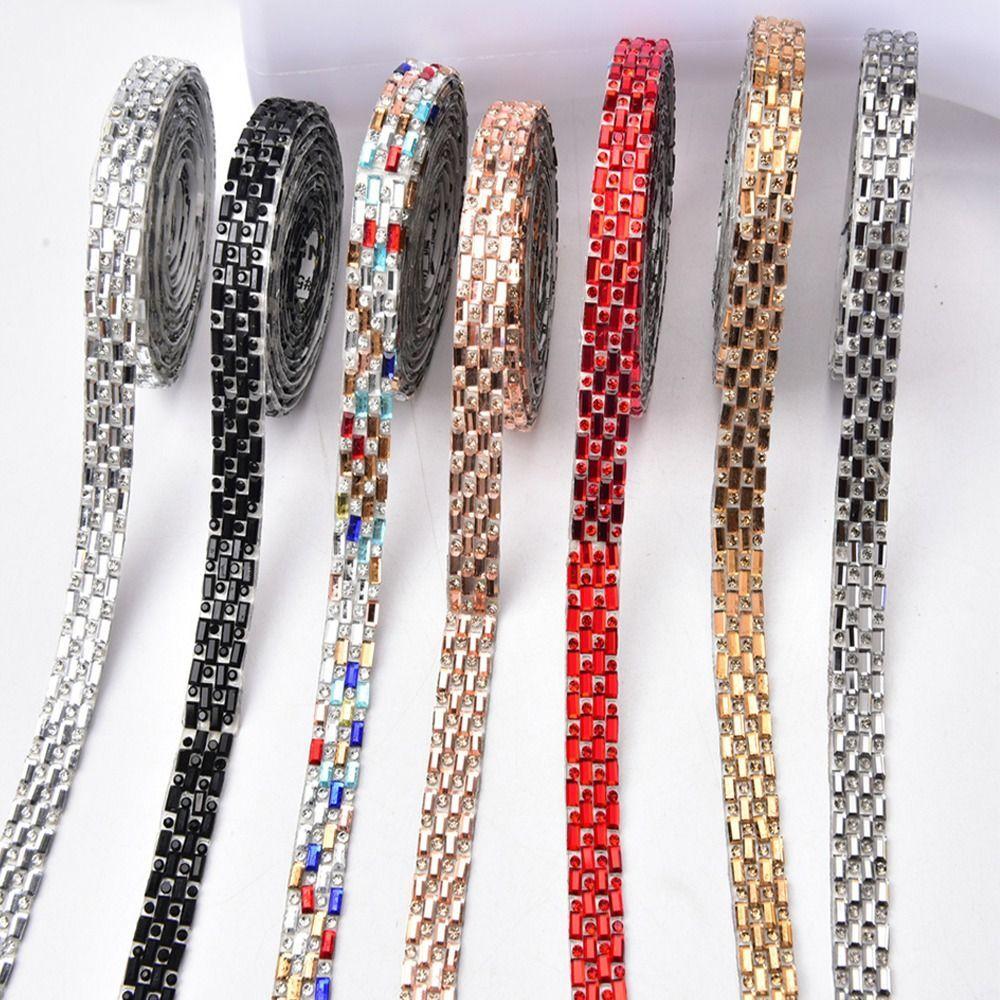1PC/5Yard Fix Rectangle Self Adhesive Rhinestone Tape Multicolor Crystal Diamond Glitter Trim Ribbon DIY Belt Garment Shoes Bags