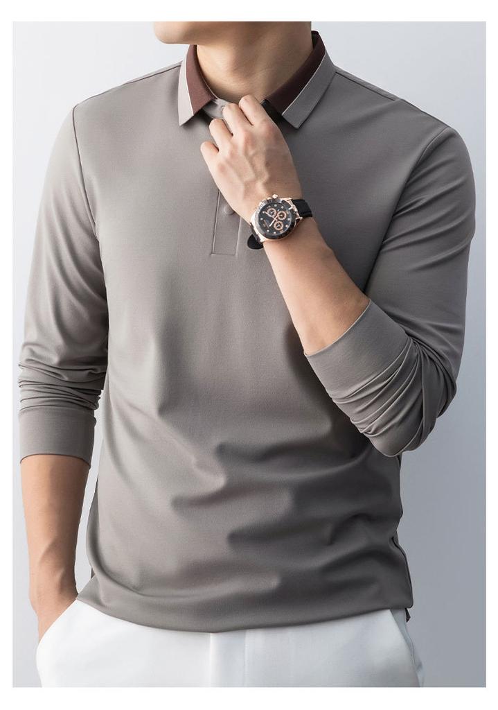 [Modal/Silk and Cashmere] Autumn and Winter High-end Light Luxury Long Sleeved T-shirt for Men's Polo Shirt