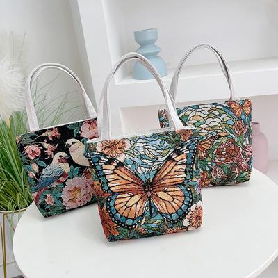 New Double-sided Jacquard Embroidery Handbag Hand Bag Jacquard Embroidery Butterfly Cloth Bag
