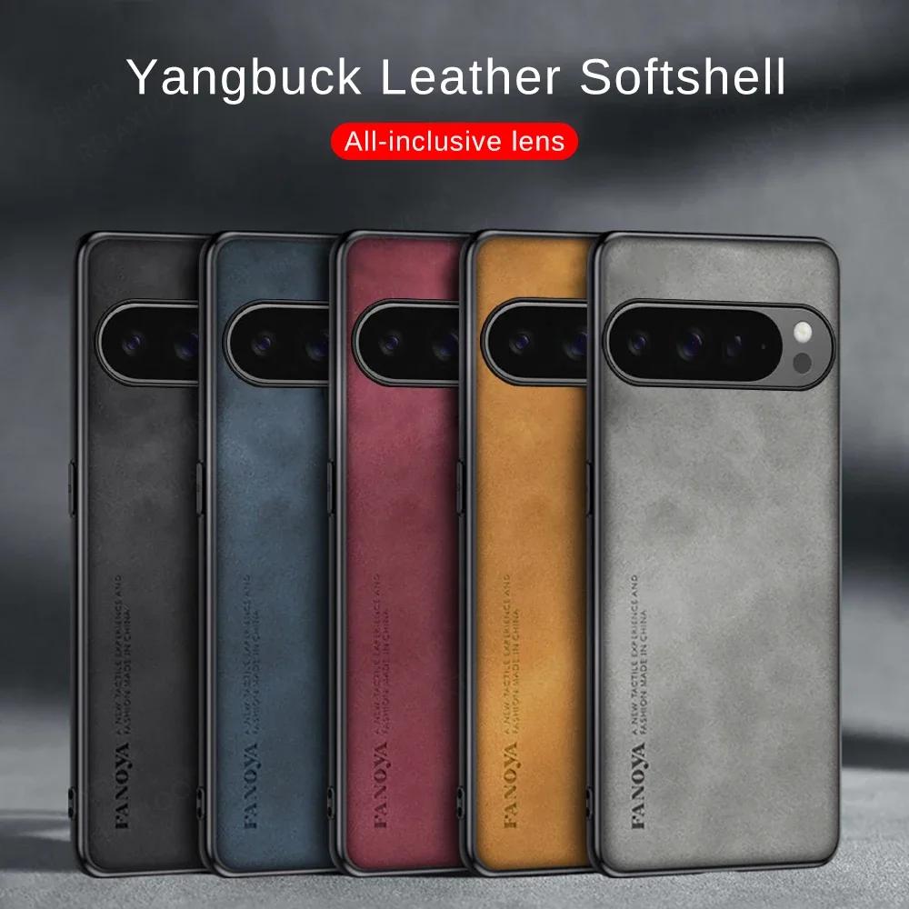 Sheepskin Leather Case for Google Pixel 9 Pro XL 8 8A 7 7A 6 6A Pro 4G 5G Soft Camera Protect Bumper Silicone Phone Cover