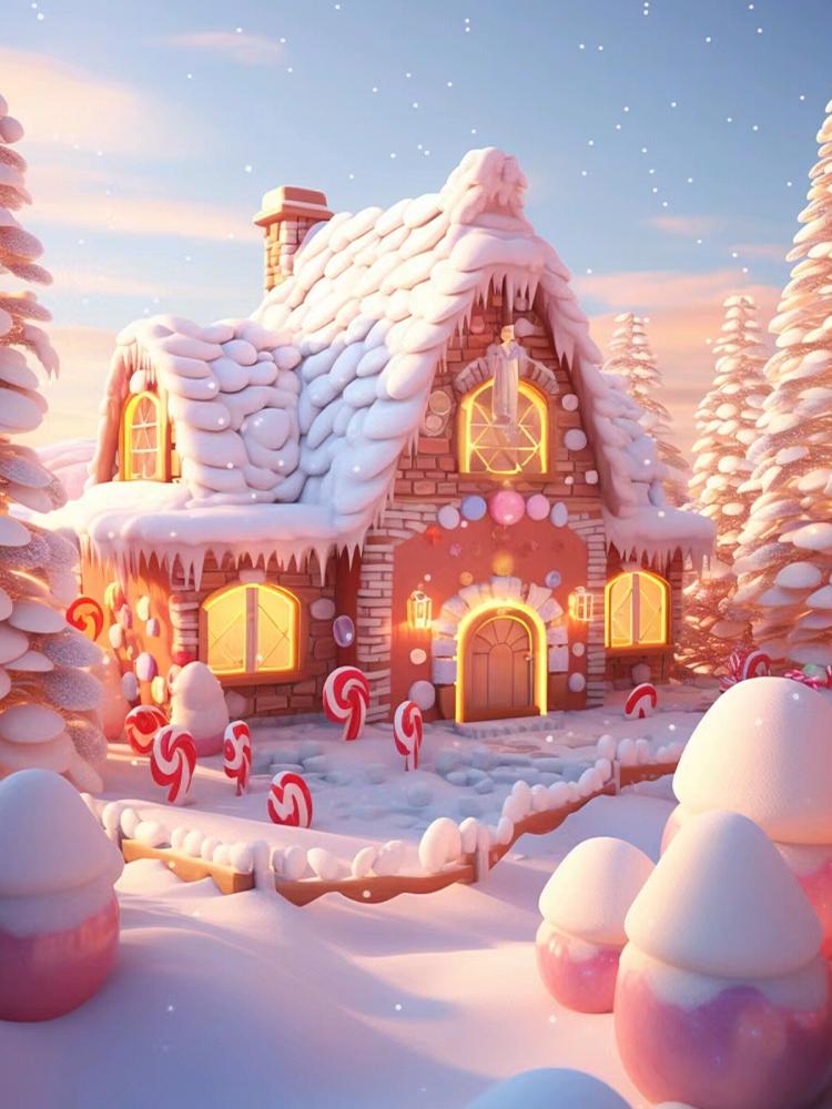 DIY 5D Full Round Diamond Embroidery Castle Painting House Mosaic Cross Embroidery Landscape Winter Picture Decoration