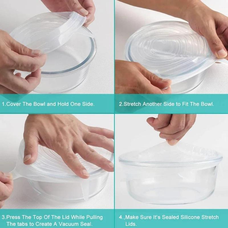 6PCS Food Preservation For Kitchen Accessory Adjustable Elastic Silicone Caps Sizes Household Kitchen Storage Organization Cover Home