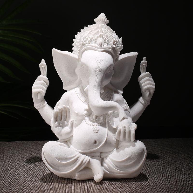Hand-Carved Resin Elephant God Figurine - Southeast Asian Feng Shui Decor 16x12x21 cm